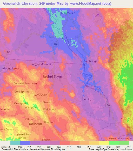 Greenwich,Jamaica Elevation Map