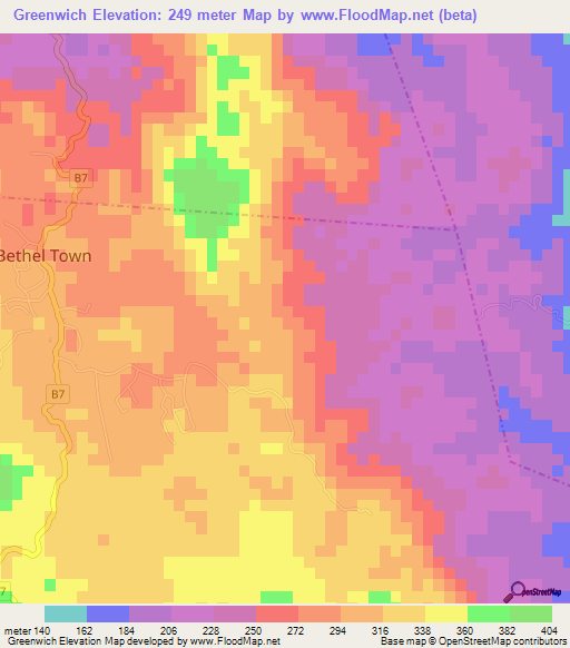 Greenwich,Jamaica Elevation Map