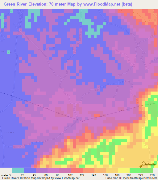 Green River,Jamaica Elevation Map
