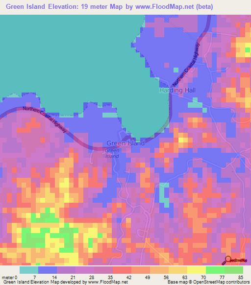 Green Island,Jamaica Elevation Map