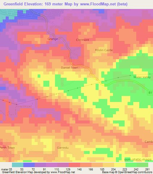 Greenfield,Jamaica Elevation Map