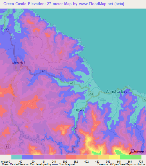 Green Castle,Jamaica Elevation Map