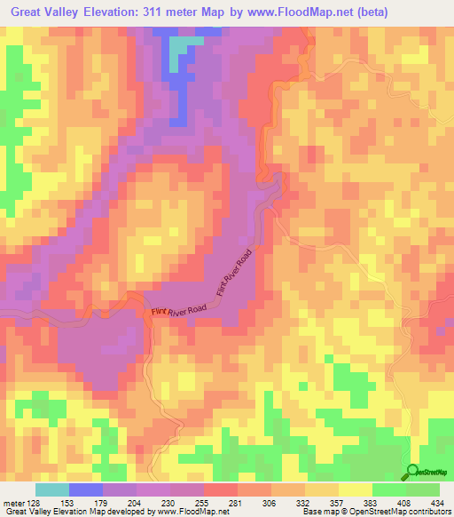 Great Valley,Jamaica Elevation Map