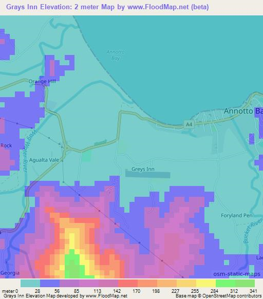 Grays Inn,Jamaica Elevation Map