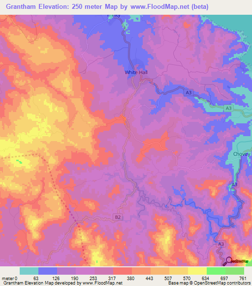 Grantham,Jamaica Elevation Map