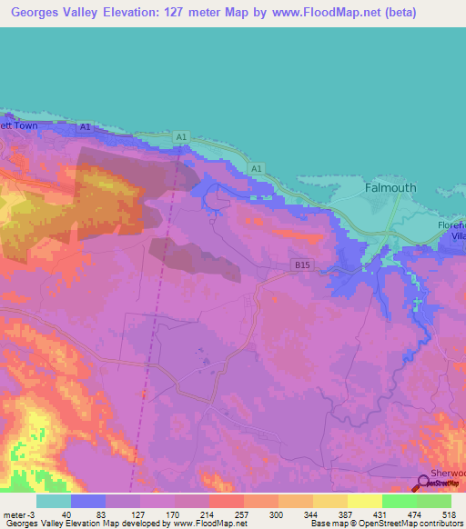 Georges Valley,Jamaica Elevation Map