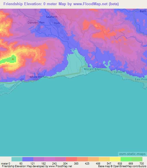 Friendship,Jamaica Elevation Map