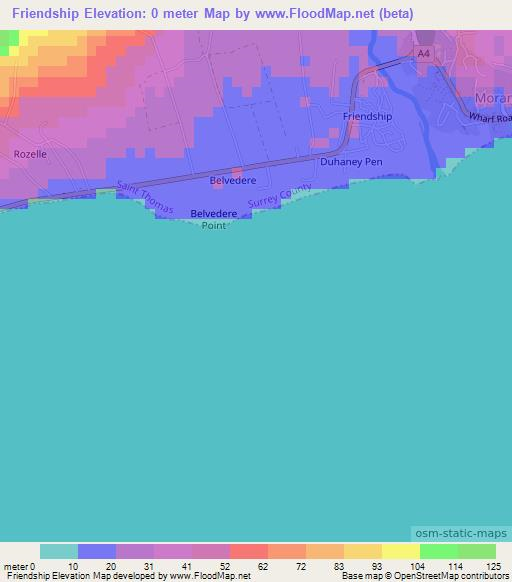 Friendship,Jamaica Elevation Map