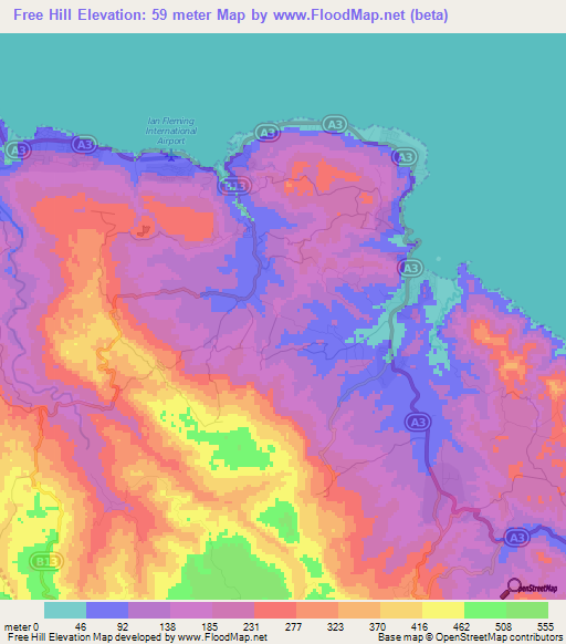Free Hill,Jamaica Elevation Map