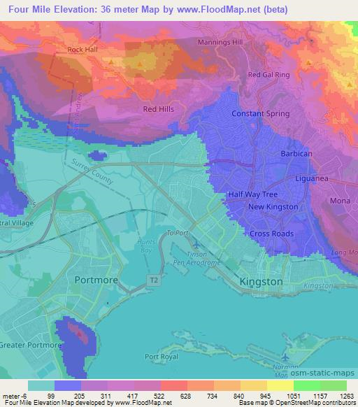 Four Mile,Jamaica Elevation Map