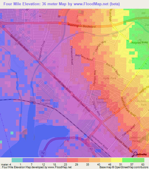 Four Mile,Jamaica Elevation Map