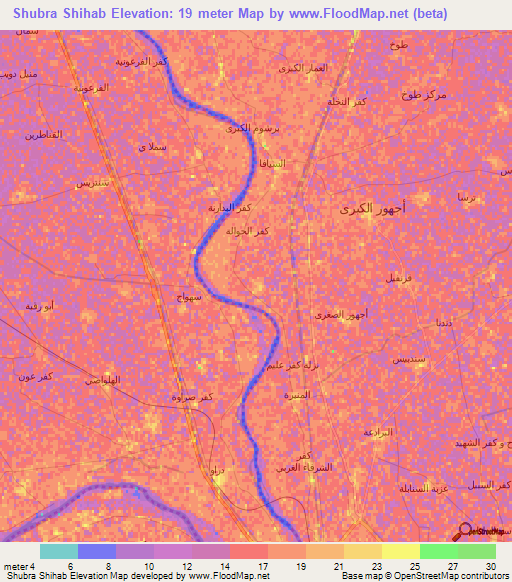 Shubra Shihab,Egypt Elevation Map