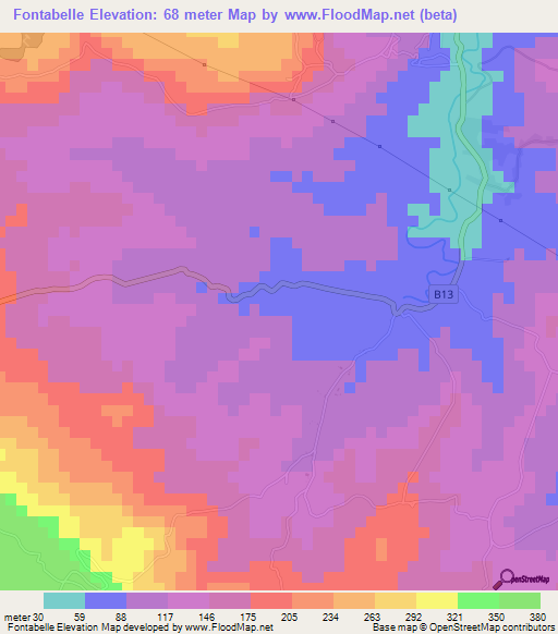Fontabelle,Jamaica Elevation Map