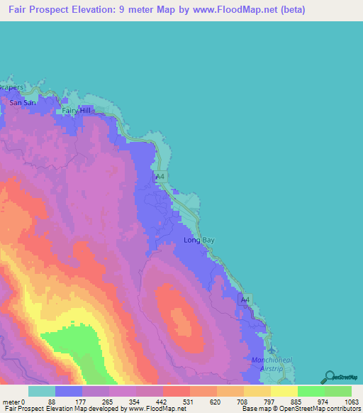 Fair Prospect,Jamaica Elevation Map