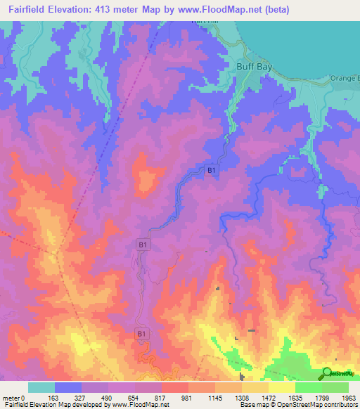 Fairfield,Jamaica Elevation Map