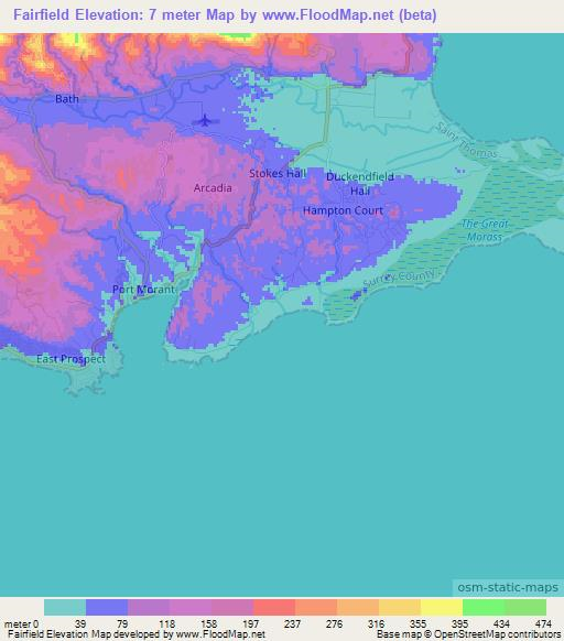 Fairfield,Jamaica Elevation Map