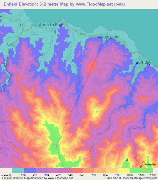 Enfield,Jamaica Elevation Map