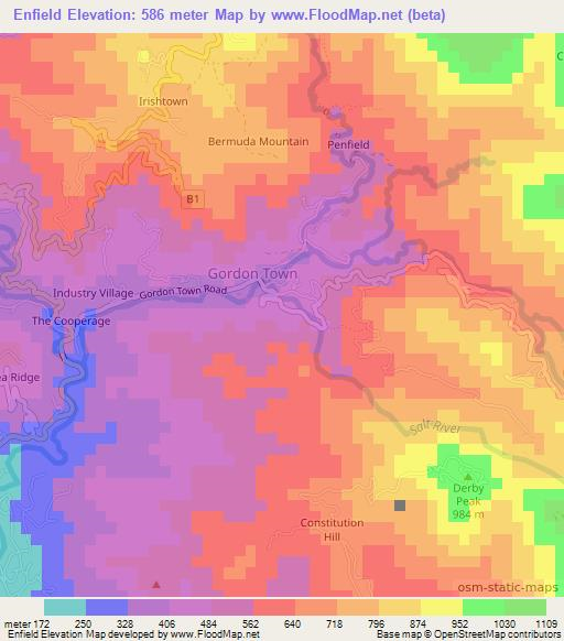 Enfield,Jamaica Elevation Map