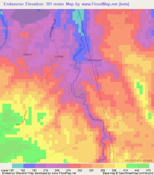 Endeavour,Jamaica Elevation Map