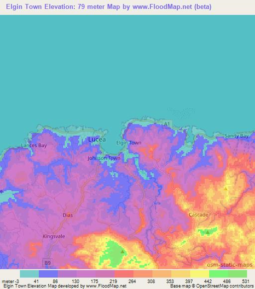Elgin Town,Jamaica Elevation Map
