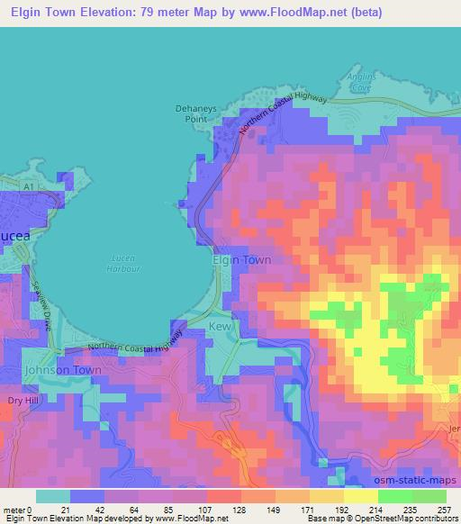 Elgin Town,Jamaica Elevation Map