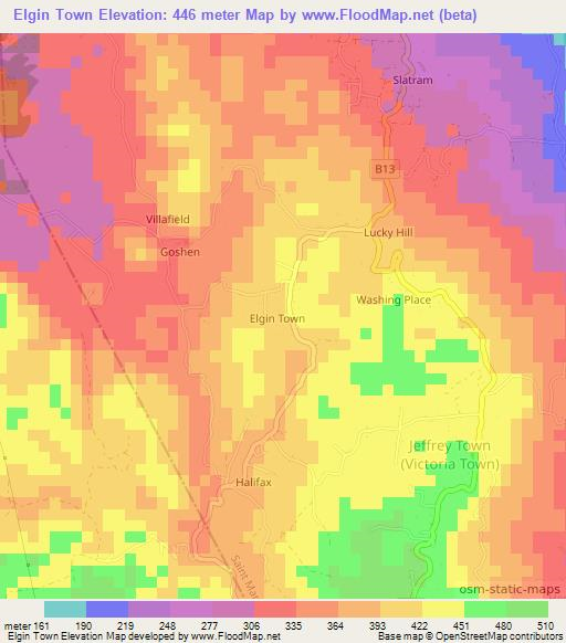 Elgin Town,Jamaica Elevation Map
