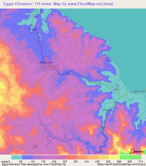 Egypt,Jamaica Elevation Map