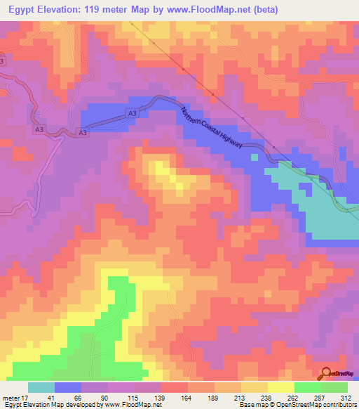 Egypt,Jamaica Elevation Map