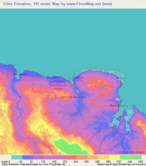 Eden,Jamaica Elevation Map