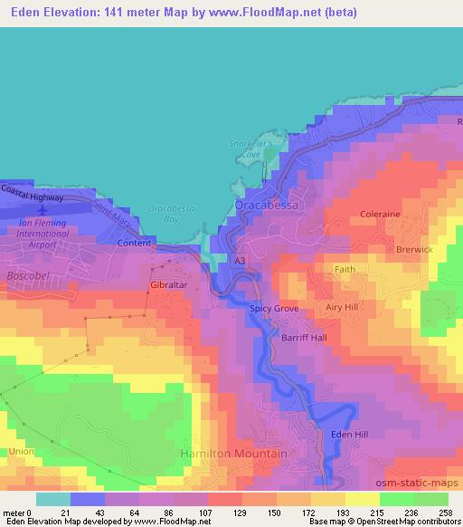 Eden,Jamaica Elevation Map