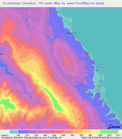 Ecclesdown,Jamaica Elevation Map