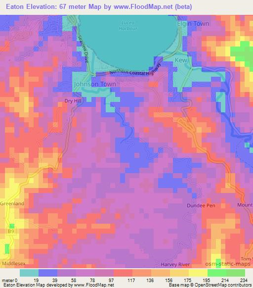 Eaton,Jamaica Elevation Map