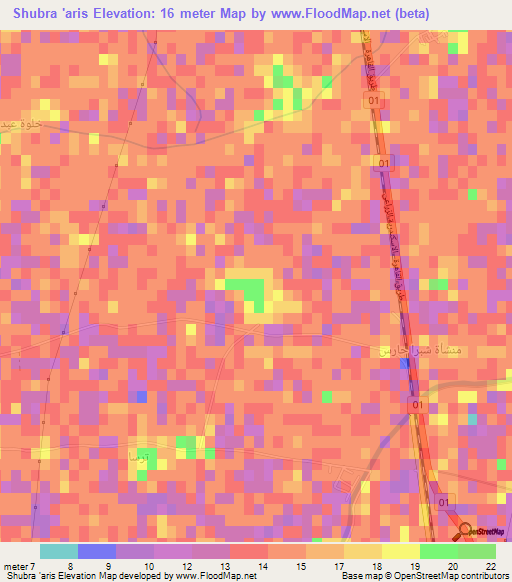 Shubra 'aris,Egypt Elevation Map