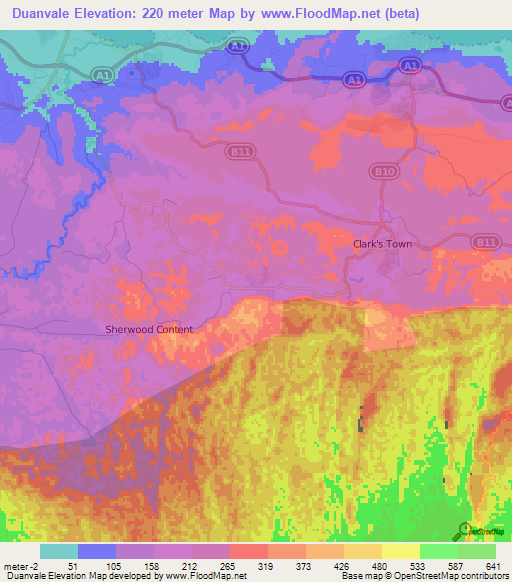Duanvale,Jamaica Elevation Map