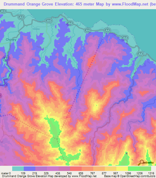 Drummand Orange Grove,Jamaica Elevation Map