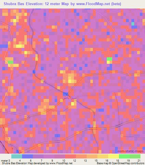 Shubra Bas,Egypt Elevation Map