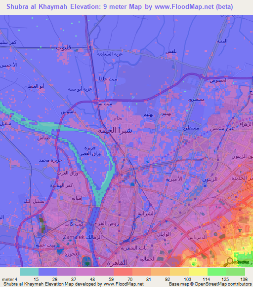Shubra al Khaymah,Egypt Elevation Map