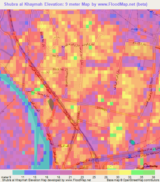 Shubra al Khaymah,Egypt Elevation Map