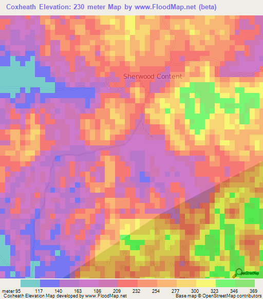 Coxheath,Jamaica Elevation Map