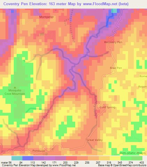 Coventry Pen,Jamaica Elevation Map