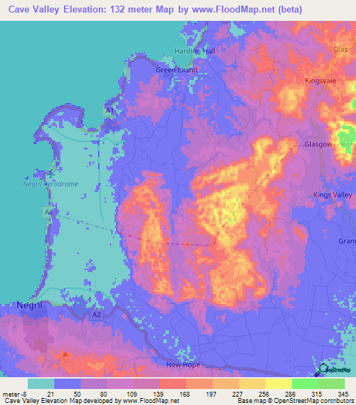 Cave Valley,Jamaica Elevation Map