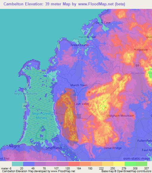 Cambelton,Jamaica Elevation Map