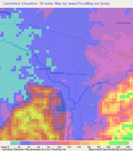 Cambelton,Jamaica Elevation Map