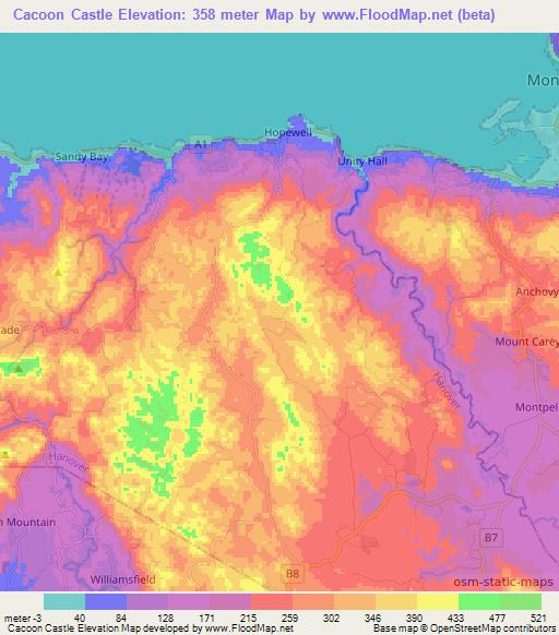 Cacoon Castle,Jamaica Elevation Map
