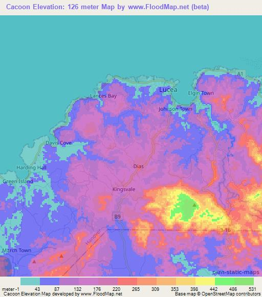 Cacoon,Jamaica Elevation Map