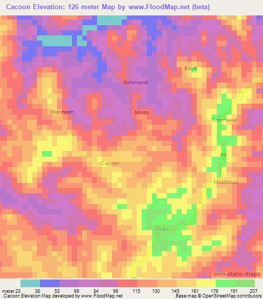 Cacoon,Jamaica Elevation Map