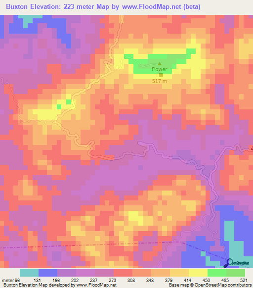 Buxton,Jamaica Elevation Map