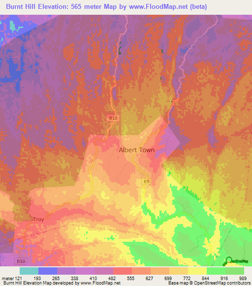 Burnt Hill,Jamaica Elevation Map