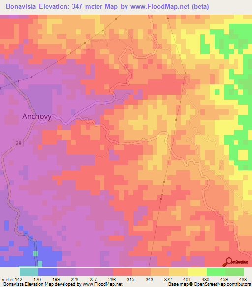Bonavista,Jamaica Elevation Map