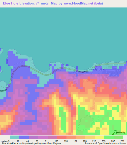 Blue Hole,Jamaica Elevation Map